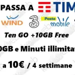 Passa a TIM da Wind, 3 e PosteMobile con l’offerta Ten GO +10GB Free: 20GB e minuti illimitati a 10€