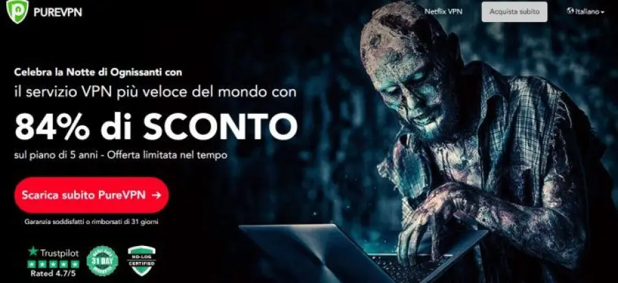 PureVPN: offerta fantastica per Halloween, 5 anni a 1,52€ al mese