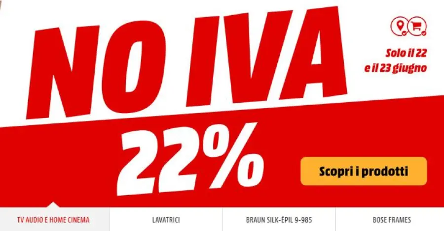 MediaWorld sconta l'IVA su centinaia di prodotti fino a domani