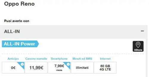 Come avere Oppo Reno con Tre a meno di 8 euro al mese