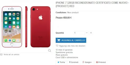iPhone 7 Red Edition 128GB ricondizionato, pari al nuovo, ad un super prezzo