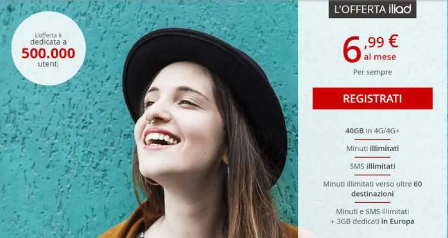 Offerta Iliad che sgretola la concorrenza: tutto illimitato e 40GB a 6,99 euro/mese