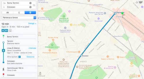 Le indicazioni per i trasporti pubblici di Apple arrivano a Roma