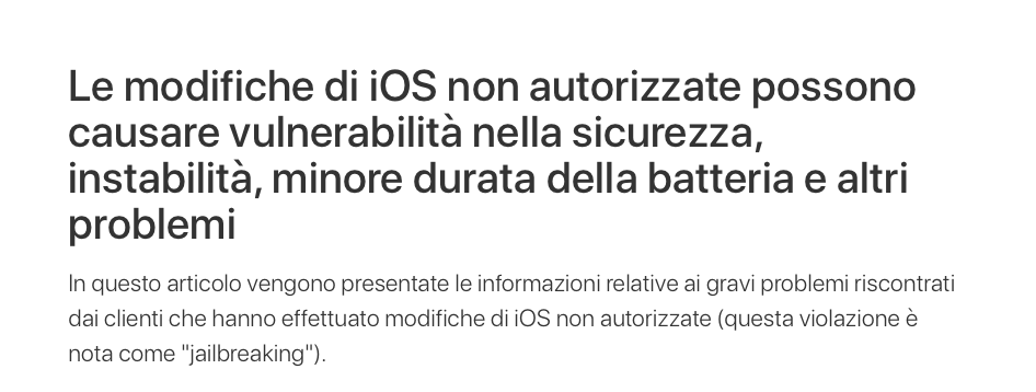 Apple invita gli utenti a non eseguire il Jailbreak su iPhone