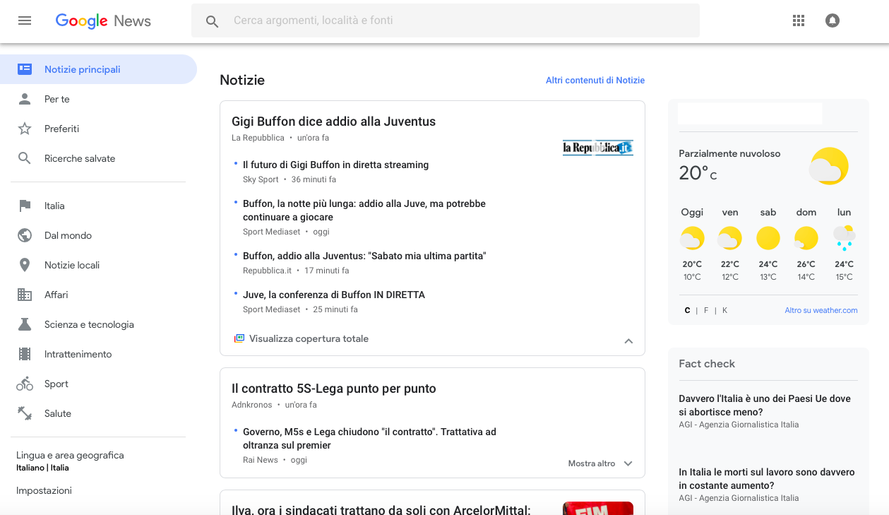 Il nuovo Google News arriva anche sul web