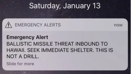 Apple avverte le Hawaii riguardo un missile balistico in arrivo, ma è un errore