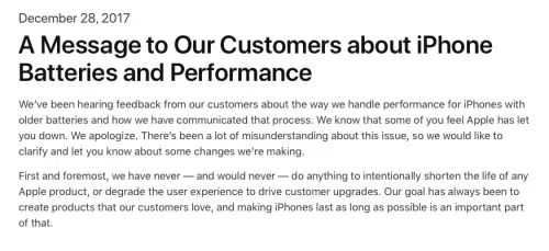Apple: un messaggio per scusarsi e discolparsi dal caso iPhone rallentati