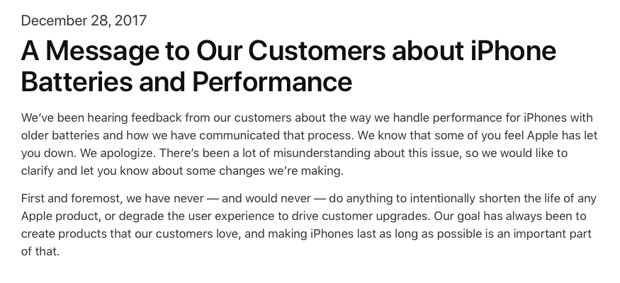 Apple: un messaggio per scusarsi e discolparsi dal caso iPhone rallentati
