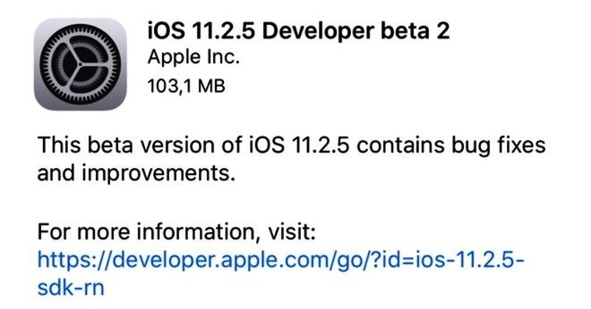 iOS 11.2.5 beta 2 disponibile per gli sviluppatori