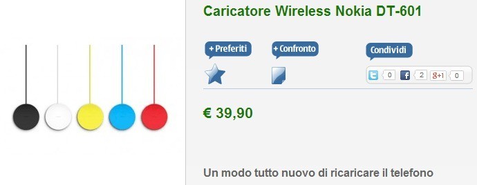 Nokia DT-601 il nuovo caricatore wireless Qi disponibile su Nstore a 39,90 euro