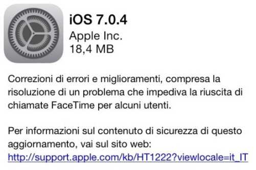 iOS 7.0.4 rilasciato da Apple