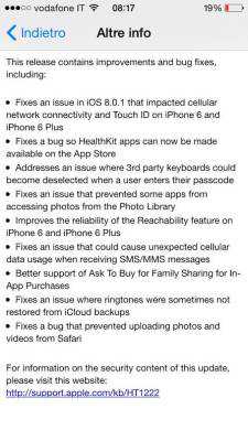 iOS 8.0.2 è disponibile ufficialmente