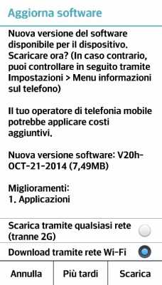 aggiornamento LG G2 versione 20h