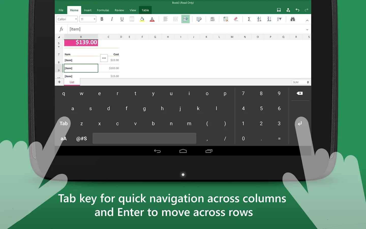 Keyboard for Excel