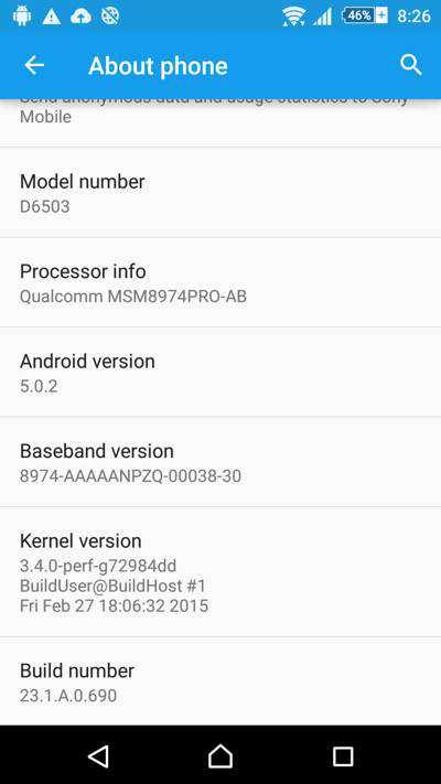 Lollipop per Xperia Z2
