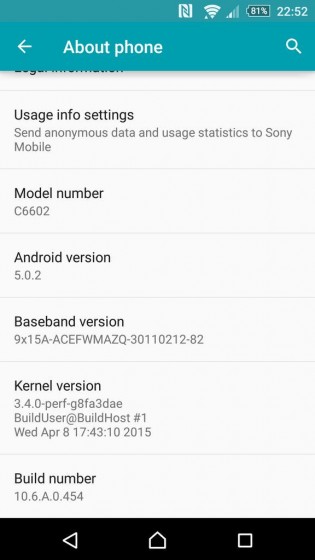 Lollipop per Xperia Z