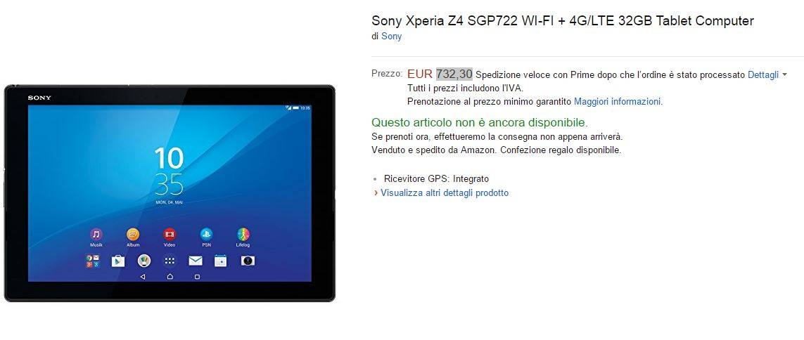 Xperia Z4 Tablet LTE 4G