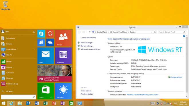 Windows RT Update 3 rilascia anche il menu Start