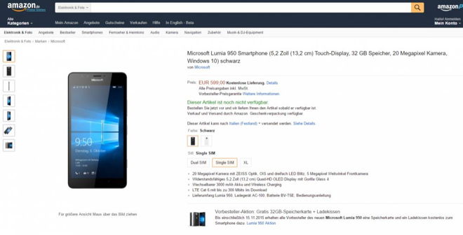 Lumia 950 e Lumia 950 XL in pre-ordine su Amazon Germania