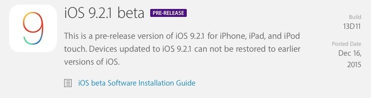 iOS 9.2.1 Beta disponibile per gli sviluppatori