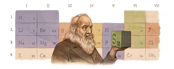 Google celebra con un doodle Mendeleev che dalla fredda Siberia inventò la tavola degli elementi