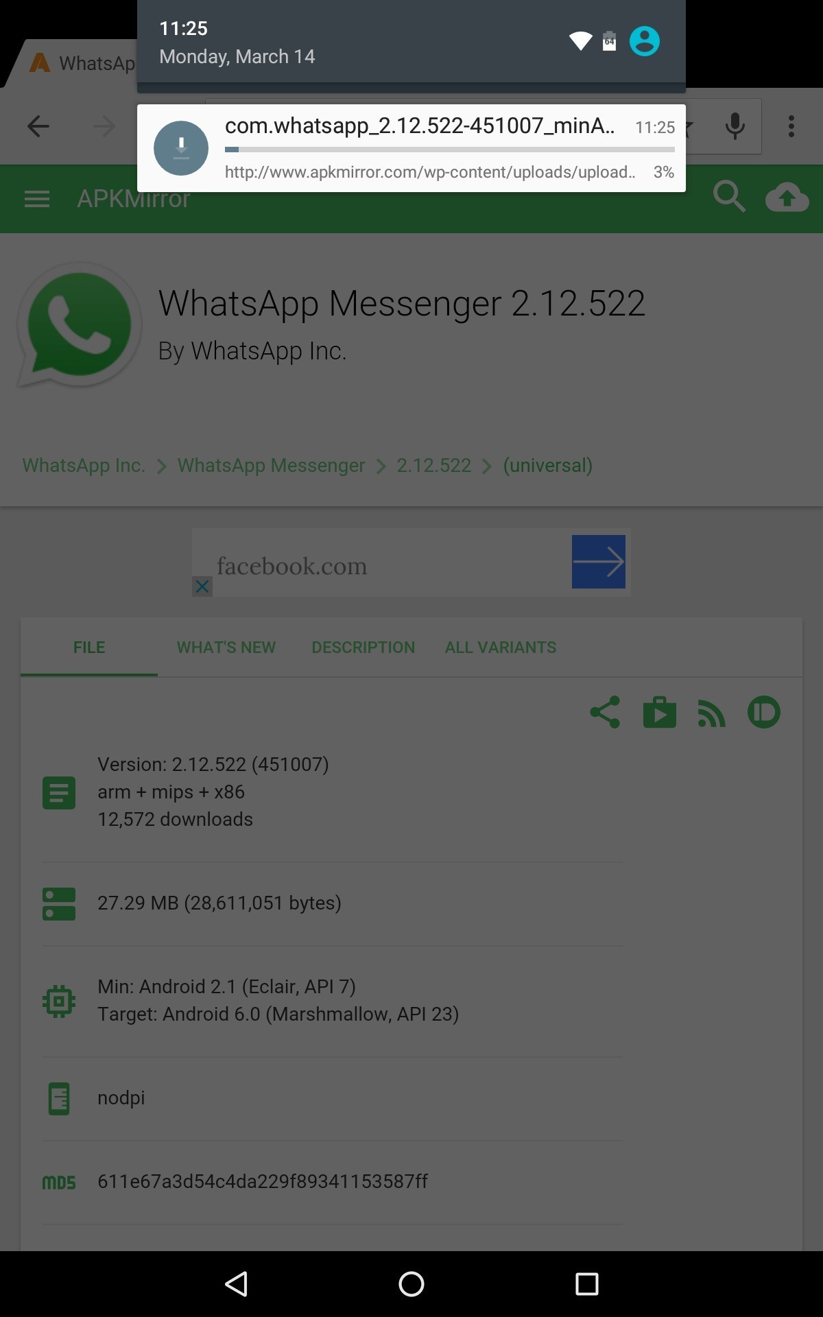 Android M download bar