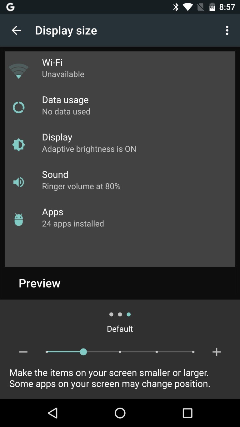 Android N dimensione display