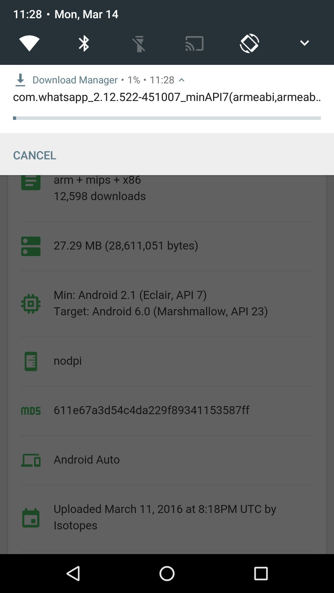 Android N download Bar