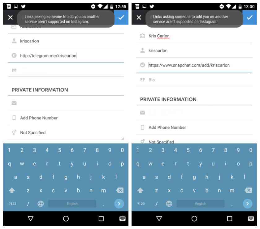 Instagram-blocking-Telegram-and-Snapchat-links