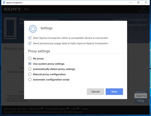 Sony Xperia Companion Impostazioni