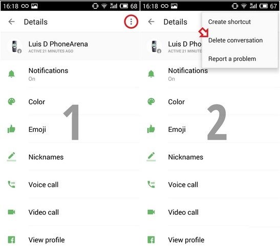 messenger eliminare chat