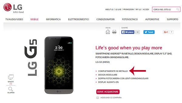LG G5, ma non doveva essere realizzato in metallo?