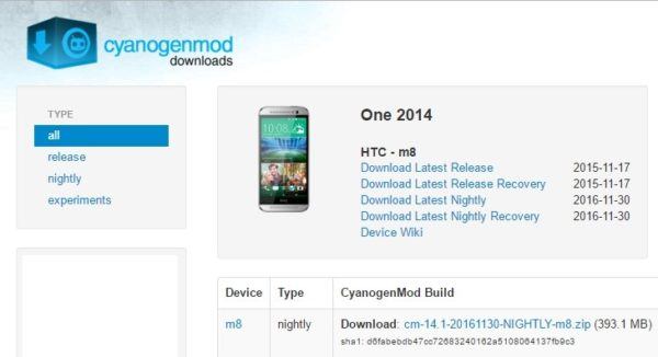 CyanogenMod HTC One M8