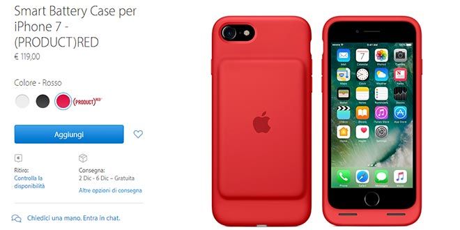 Apple tinge di rosso la Smart Battery Case per iPhone 7