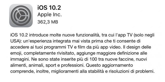 Apple rilascia ufficialmente iOS 10.2