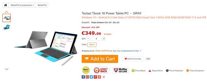Gearbest coupon: Offerta bomba per Teclast Tbook 16 Power 8GB RAM a soli 272€