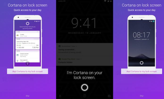Cortana approda nella schermata di blocco sui dispositivi Android