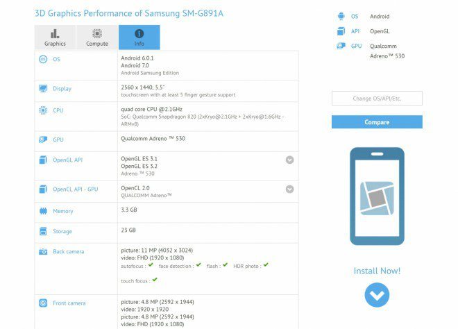 Galaxy S7 Active android N GFX Bench