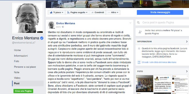Mentana su Facebook: “chiudete i gruppi degli onanisti anonimi e degli allupati”