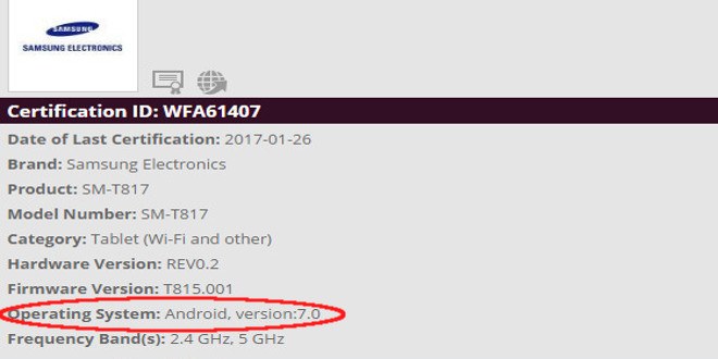 Samsung Galaxy Tab S2, in arrivo Android 7.0 Nougat