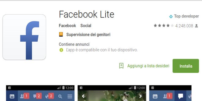 Facebook Lite sbarca in Italia