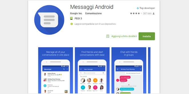 Messenger di Google diventa Messaggi Android