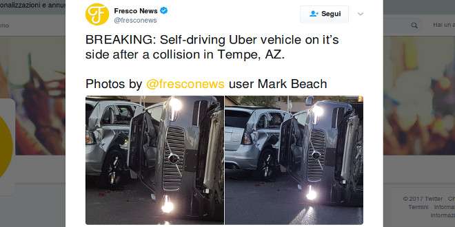Schianto per un’auto a guida autonoma di Uber