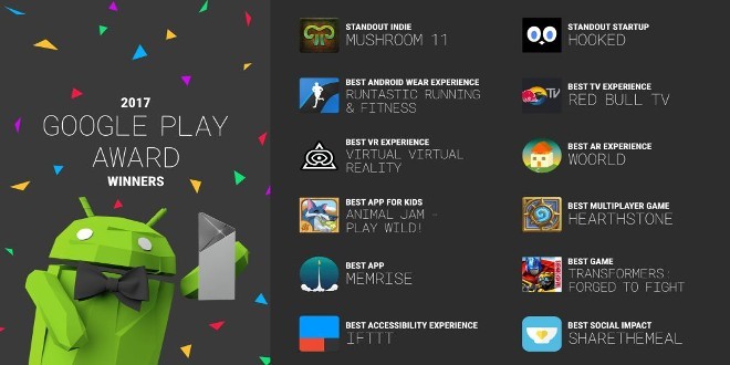 Google Play Award 2017, ecco i vincitori