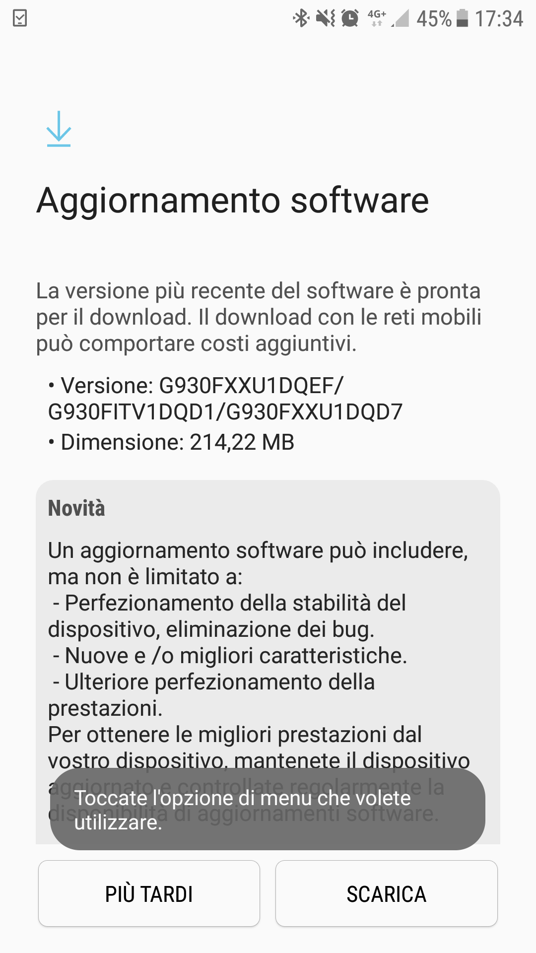 aggiornamento Galaxy S7