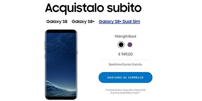 Samsung porta in Italia Galaxy S8 Plus Dual SIM