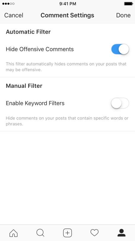 filtri aggiornamento instagram