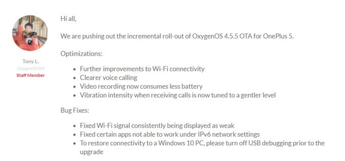 OnePlus 5 update