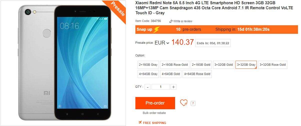 Xiaomi Redmi Note 5A Geekbuying