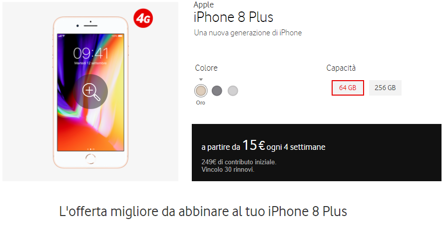 Apple iPhone 8 Plus a rate con Vodafone